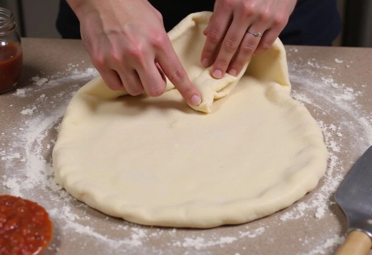 Shaping classic Italian coppola pizza dough on a floured surface for the perfect crust.