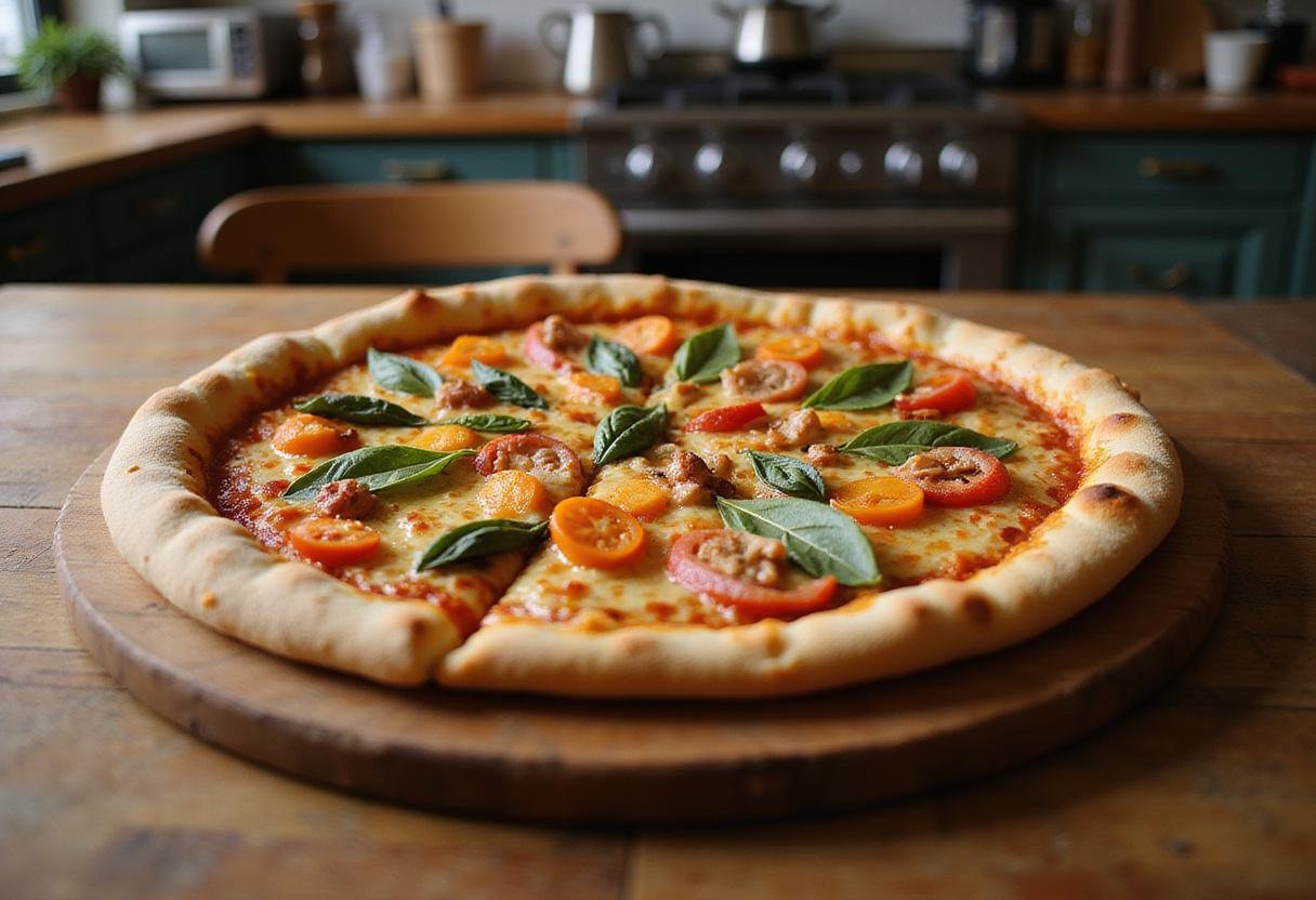 Serving a classic even odds pizza in Grafton, featuring a golden crust and colorful toppings, perfect for sharing with family and friends.