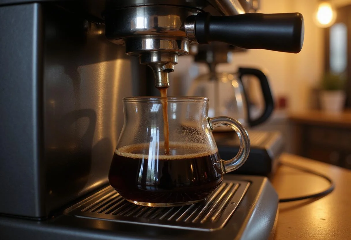 Brewing rich Sheetz coffee in a coffee maker, showcasing the steam and aroma for a creamy coffee experience.