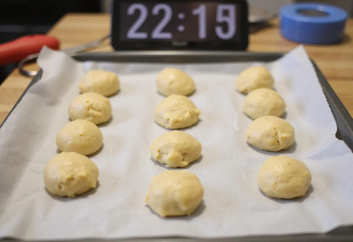 Preparing boneless cookies on a baking sheet, demonstrating the arrangement of cookie dough before baking.