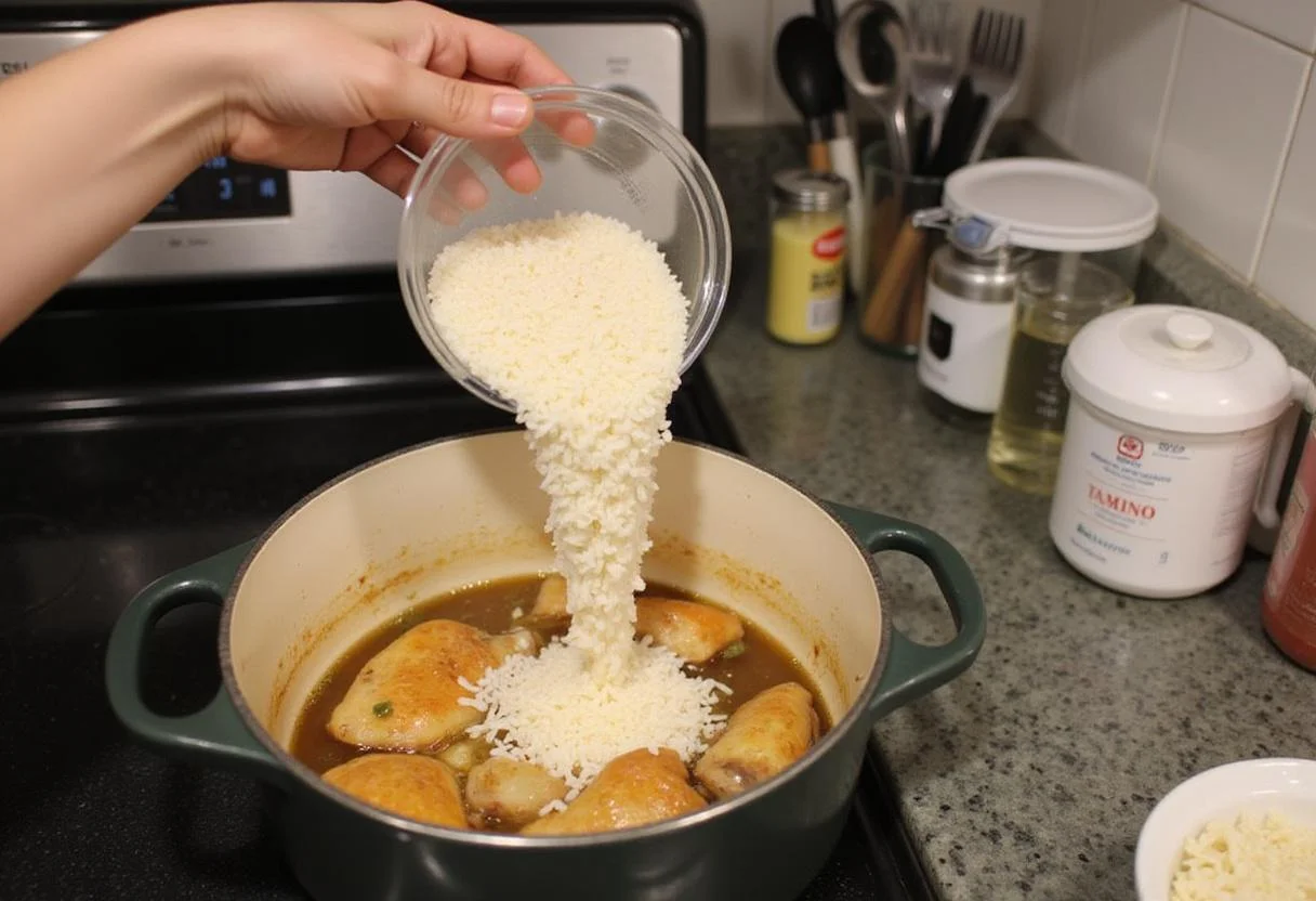Incorporating rice into dog chicken rice portions, focusing on healthy meal preparation for dogs.