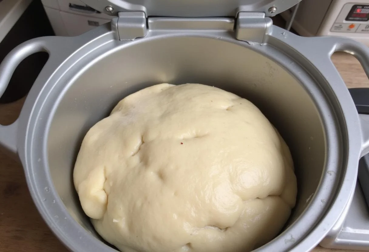 Freshly kneaded dough inside a bread machine, showcasing an easy bread machine recipe with beautiful texture ready for rising.
