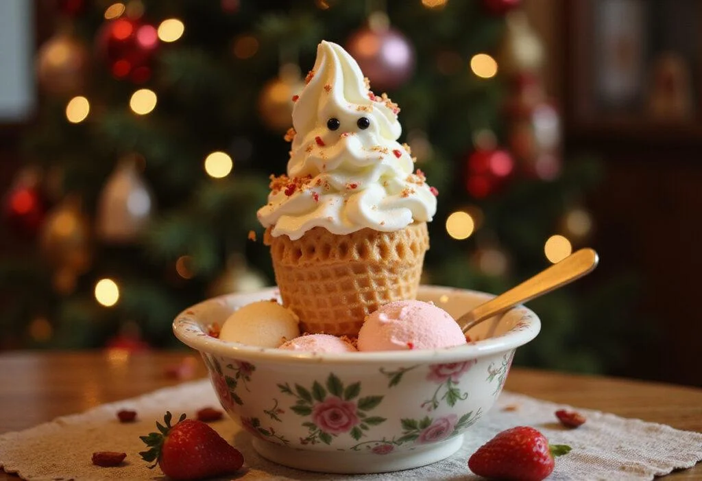 Beautifully presented Electric Ice Cream Man strain ice cream garnished and ready to enjoy.