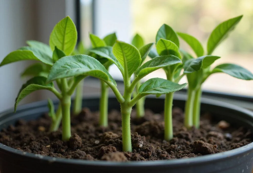 Healthy bell pepper seedlings growing in a sunny environment, the perfect representation of starting your garden with bell pepper seeds.