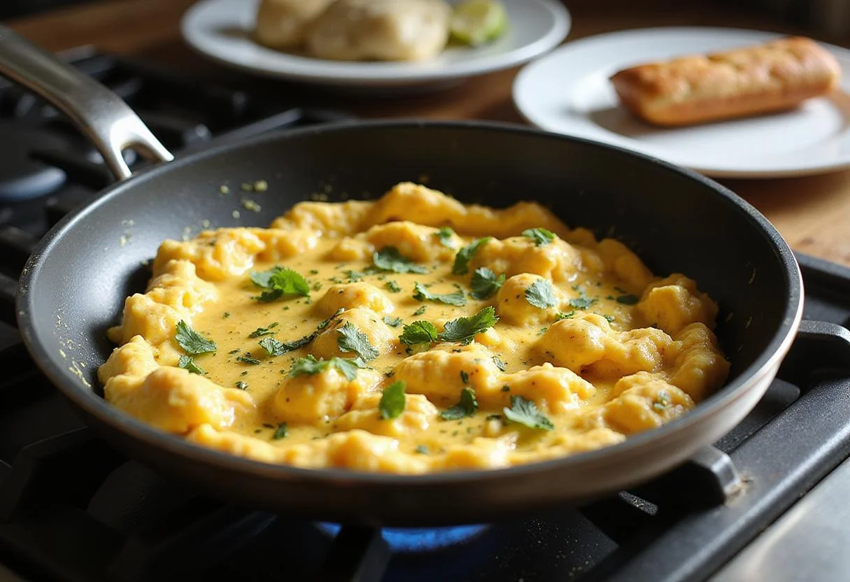 Delicious scrambled hatching quail eggs ready to be served, highlighting the fluffy texture and appealing presentation.