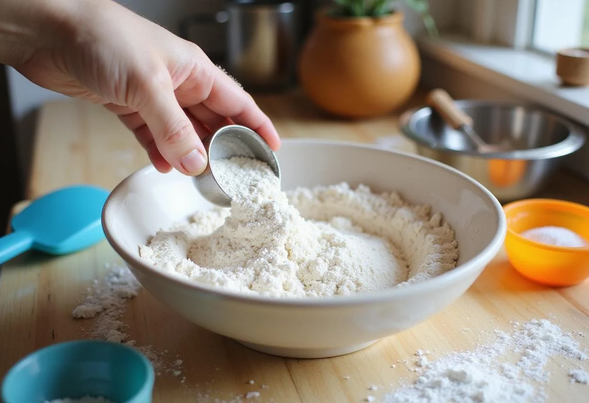 Mixing gluten-free flour with baking powder and salt for delicious gluten free slow cooker recipes.