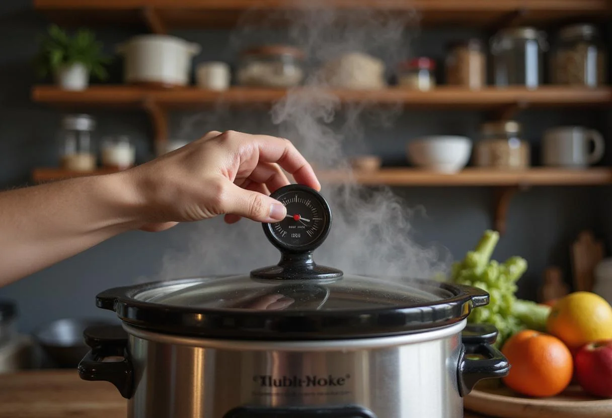Setting the slow cooker timer for perfectly cooked gluten free slow cooker delights to enjoy later.