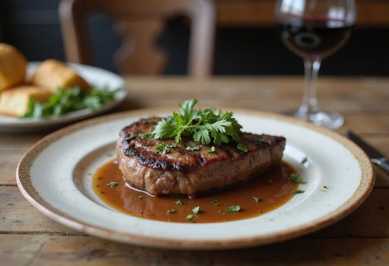 Stunning presentation of a grass-fed beef farmer's plate, highlighting thomas farms grass fed beef with fresh herbs, perfect for a wholesome dinner.