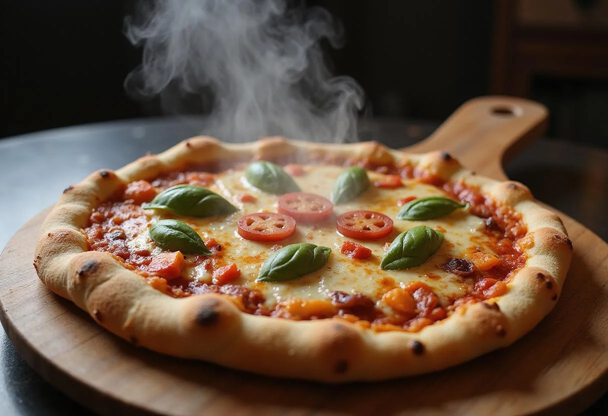 Delicious hand tossed pizza hut perfection, featuring a golden crust and fresh toppings, ready to serve.