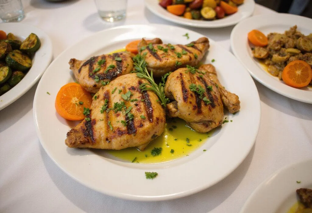 A gourmet presentation of hemp oil infused grilled chicken with vegetables, showcasing the versatility of recipes using hemp oil.