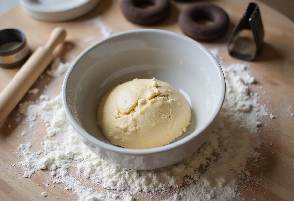 Kneading dough for homemade sweet donuts, showcasing the process in this delightful donut recipe.