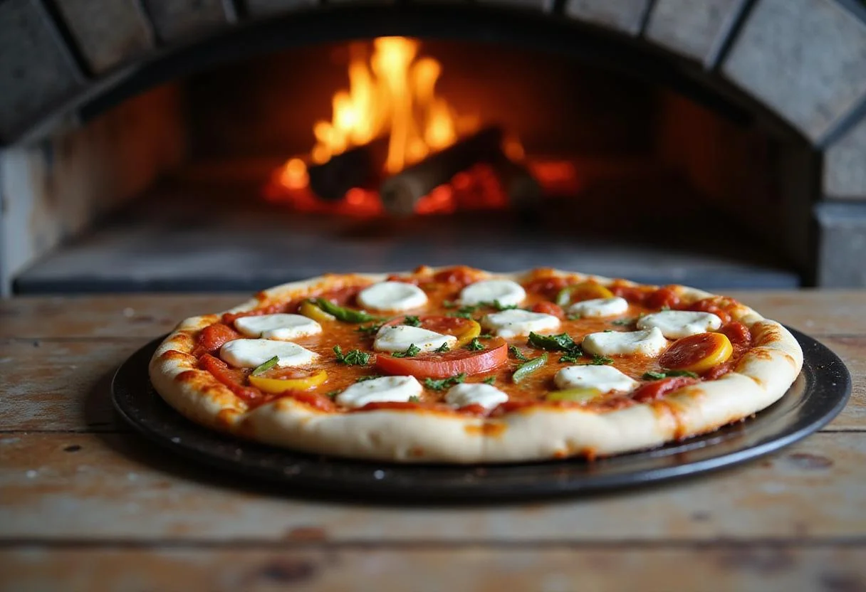 Raw Kent pizza ready for baking, showcasing the delicious toppings and cheese before being cooked to perfection.