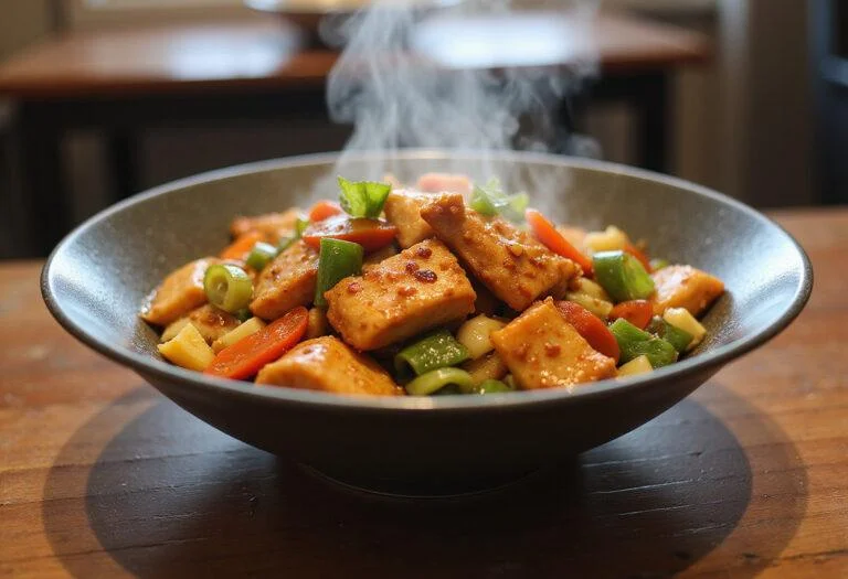 Final presentation of Kikkoman Stir Fry Marvel, showcasing a delicious stir-fry meal, emphasizing flavors and vibrant colors.