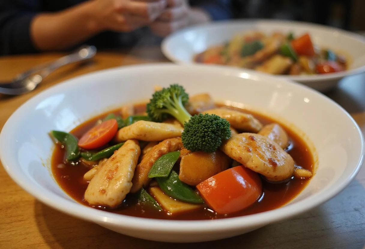 Final presentation of Kikkoman Stir Fry Marvel, showcasing a delicious stir-fry meal, emphasizing flavors and vibrant colors.