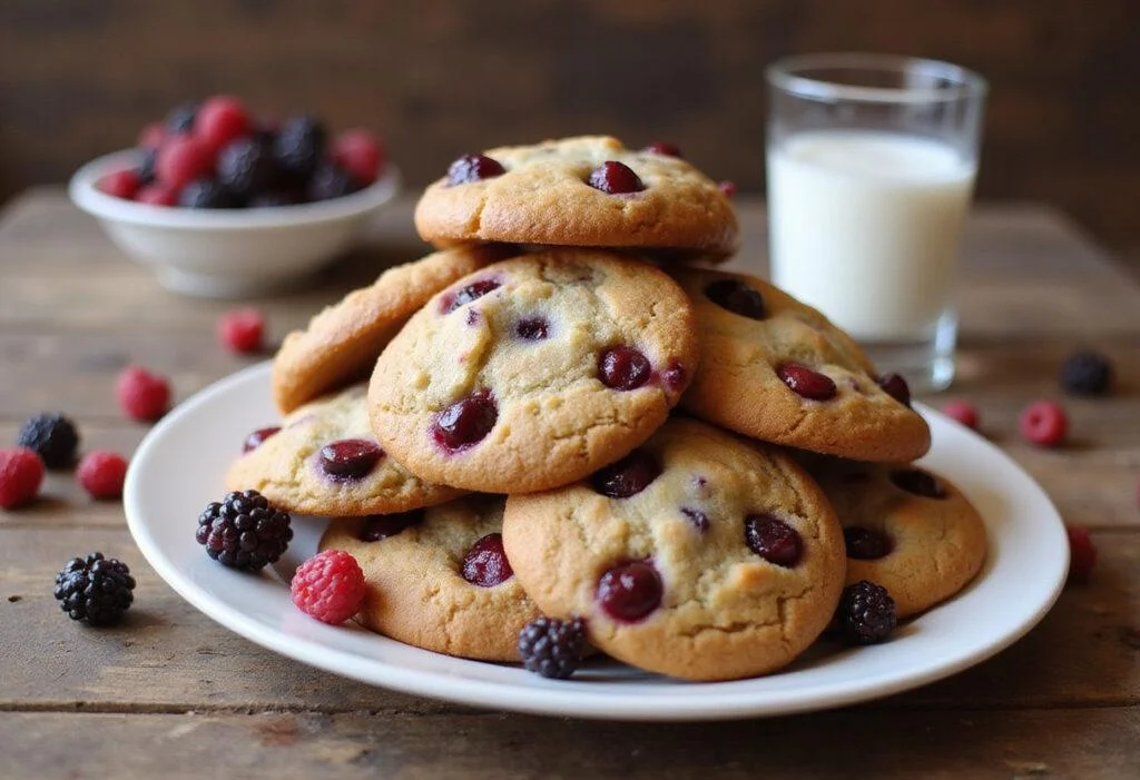 Deliciously baked Knott's Berry Farm cookies displayed on a plate, garnished with fresh berries.