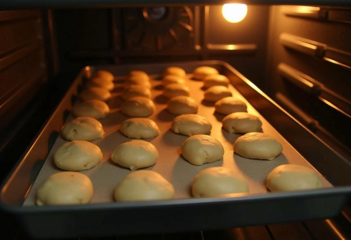 Trays of Knott's Berry cookies dough balls placed in the oven for baking.