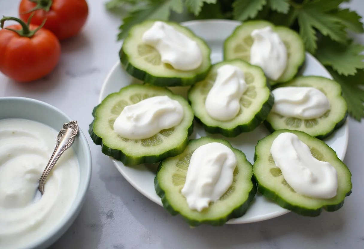 Delicious yogurt added to Persian cucumber bites, a light and healthy treat full of flavor and low in calories.