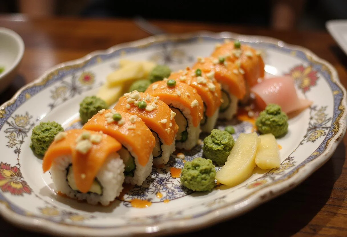 Finished Osaka Sushi Hibachi Sensation presented on a gourmet plate, showcasing the artistry of sushi making in Roseville MN.