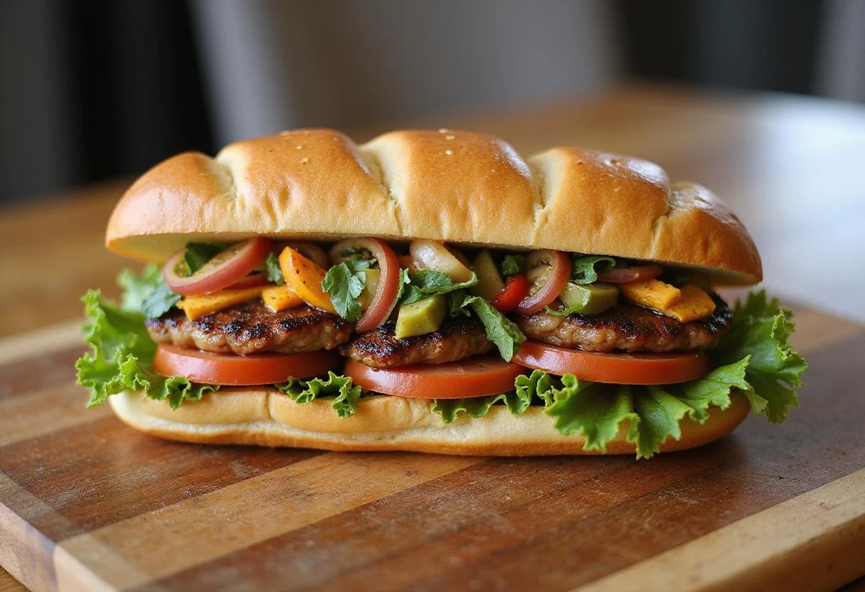 A perfect Italian seasoning sub sandwich, showcasing the delicious combination of flavors and fresh ingredients.