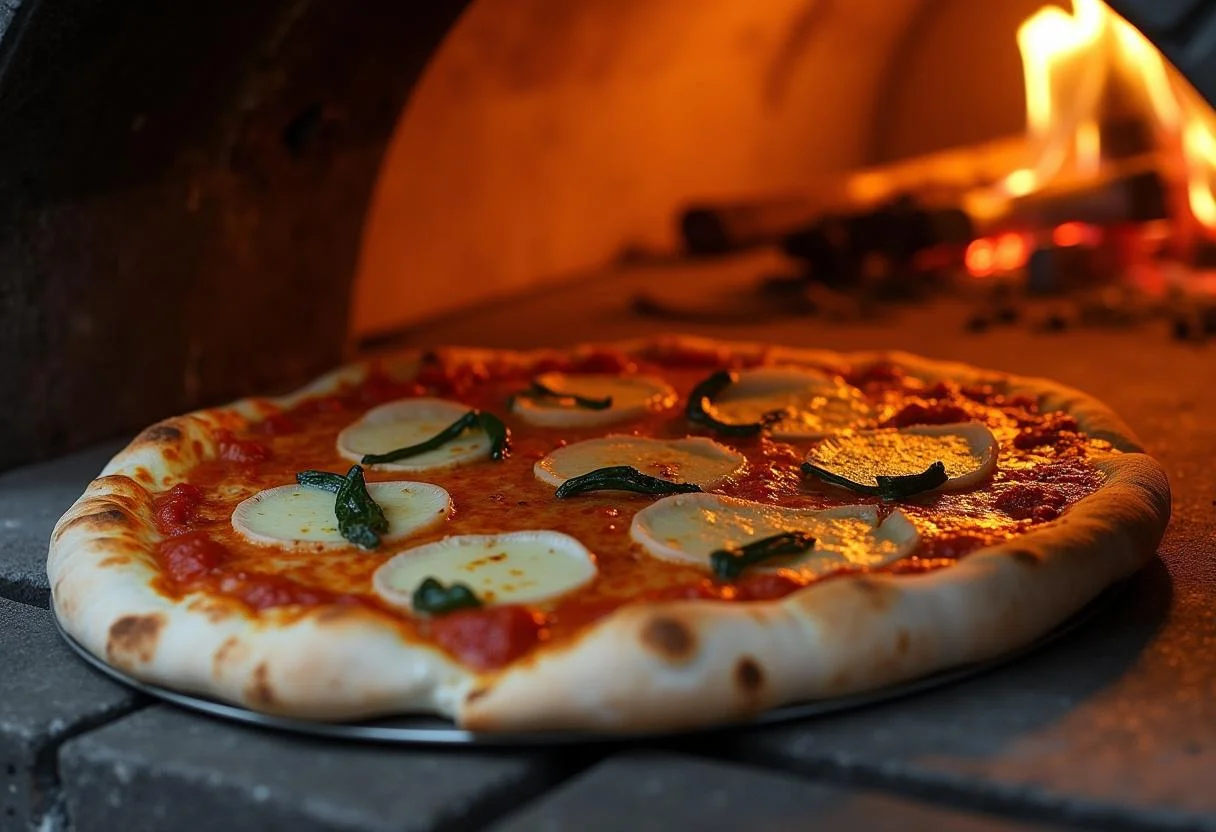 Baking Pizza King's Best in a stone oven, creating the perfect pizza king greensburg crust.