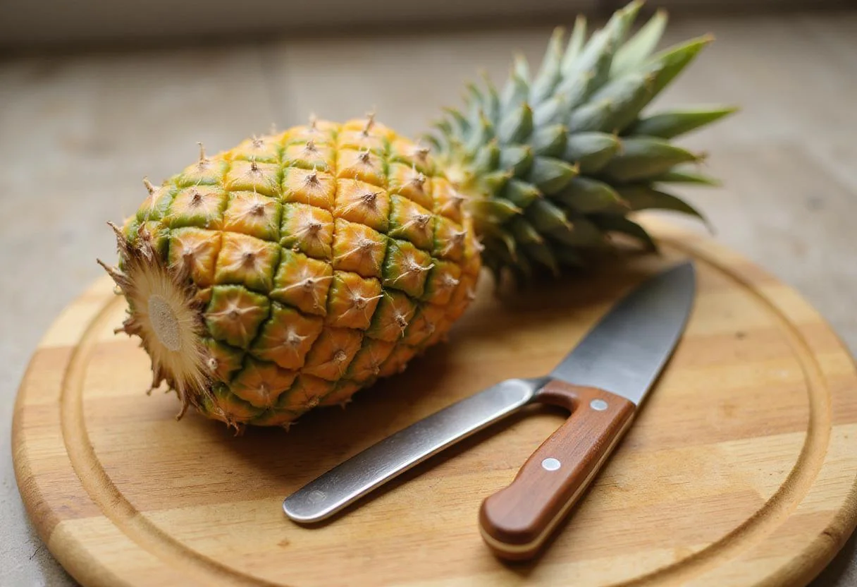 Fresh pineapple preparation for pure pineapple juice, showcasing the vibrant colors and fresh produce.