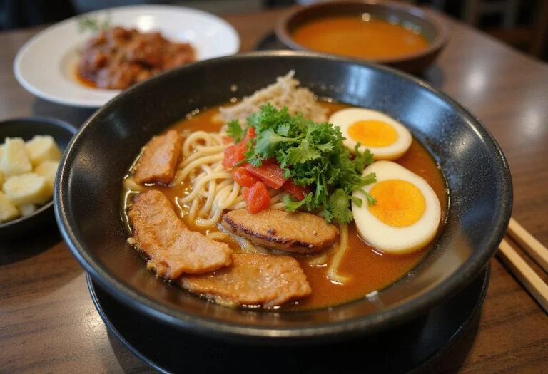 Final presentation of delicious ramen, ideal for demonstrating ramen shelf life facts and how to enjoy ramen noodles.