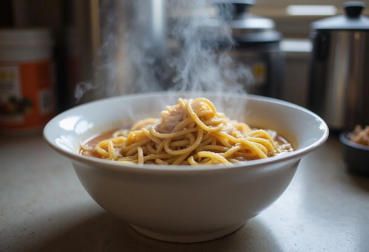 Storing cooked ramen noodles in the refrigerator to determine does ramen expire.