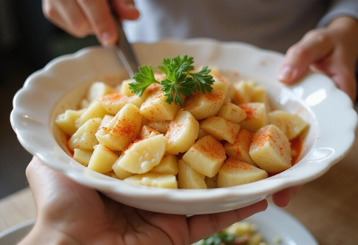 Beautifully presented Reser's Potato Salad in a serving dish, garnished with paprika and parsley for a delightful look.