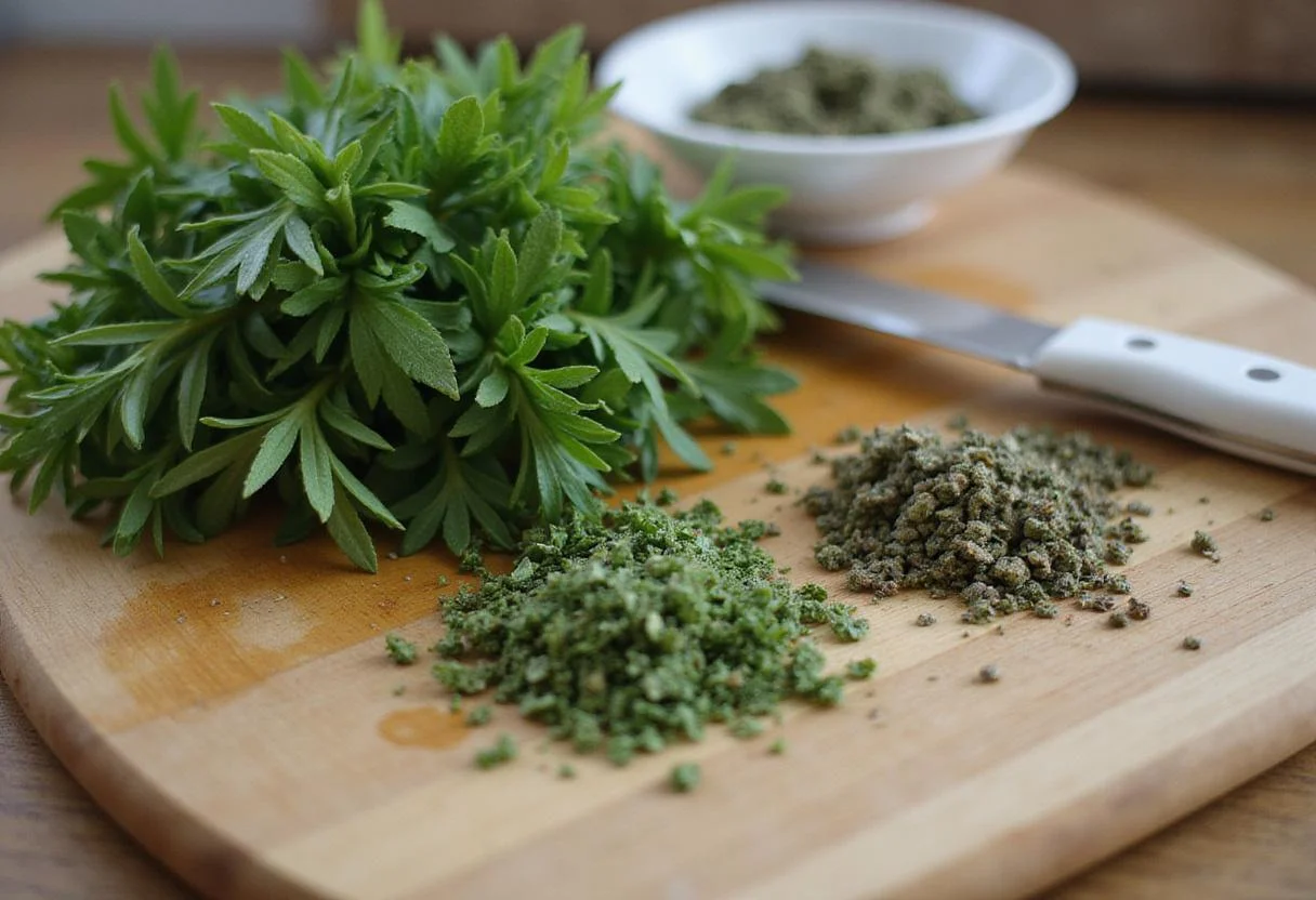 Fresh herbs for sage substitute including rosemary, thyme, and oregano on a wooden cutting board.