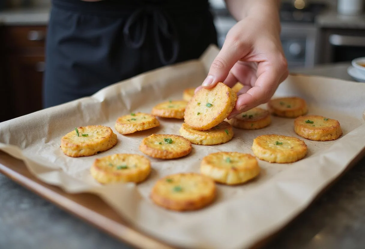 Savory potato bites arranged on a baking sheet, demonstrating the baking preparation steps.