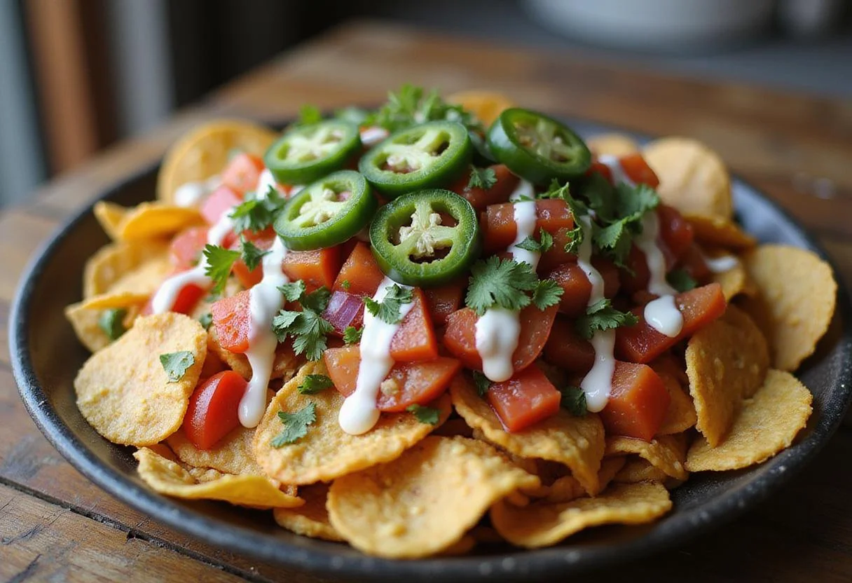 Delicious birria nachos topped with fresh ingredients, perfect for sharing or enjoying as a snack.