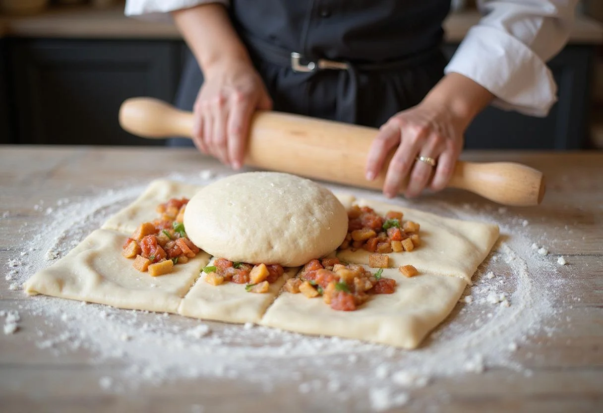 Rolling out the dough for Savory Supreme Hot Pocket Pizza, ready for filling with delicious pizza toppings.