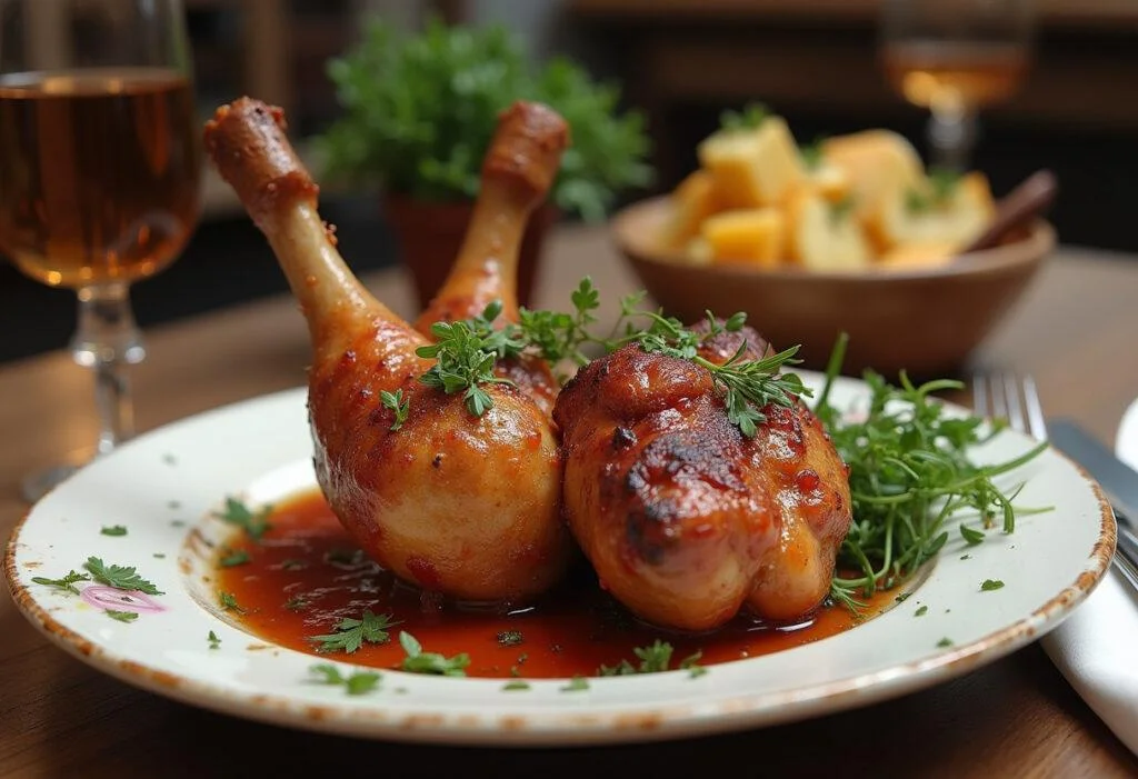 Delicious smoked ham hocks chicken served elegantly, showcasing the flavorful dish in a rustic dining setting.