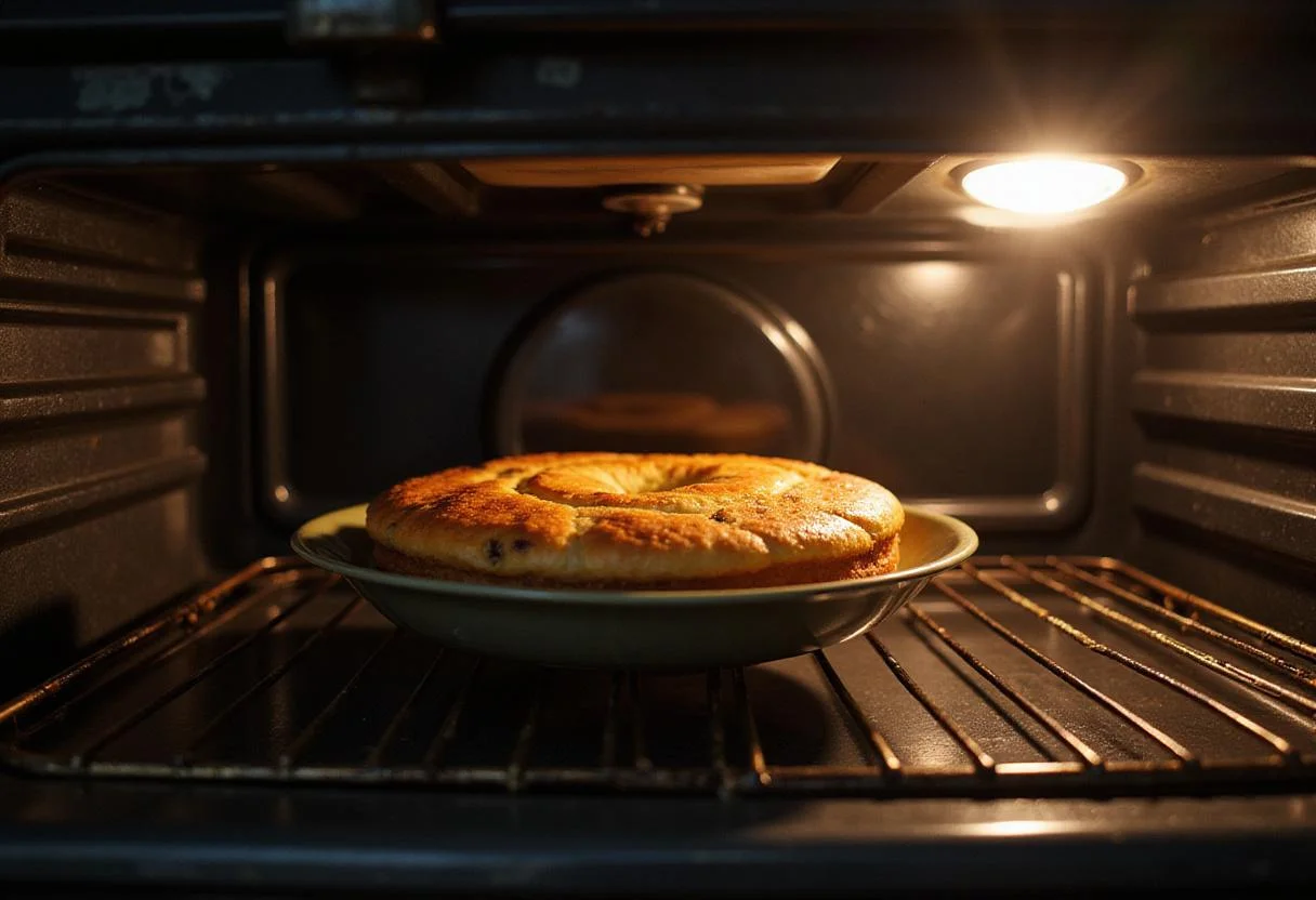 Baking the sweet lady finger banana dessert, revealing a golden-brown treat coming out of the oven, perfect for any dessert lover.