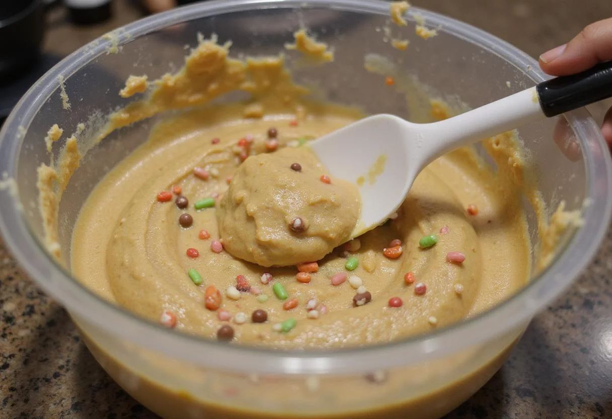 Mixing delicious cake batter for a football field cake, perfect for a Touchdown Triumph themed celebration.