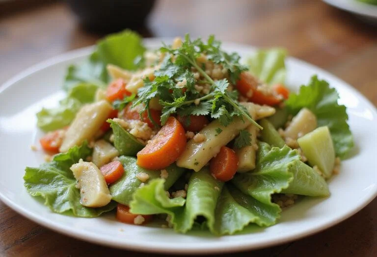 Gorgeous vibrant batavia lettuce salad served with fresh herbs, a feast for the eyes.