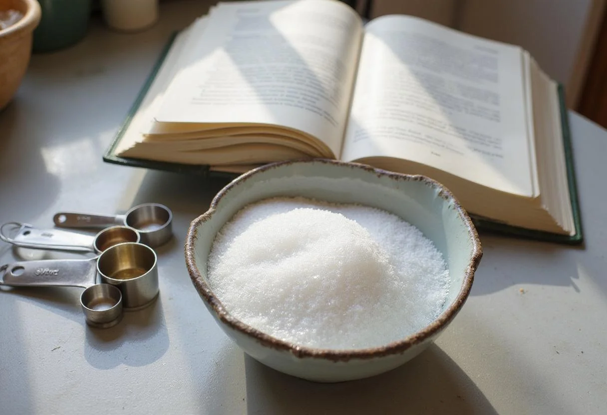 Exploring what is xanthan gum in cooking, with a bowl and measuring spoons in a bright kitchen setup.