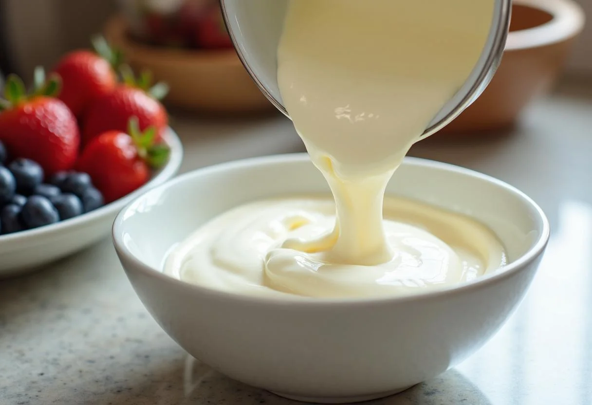 Preparing delicious yogurt tubes with fresh fruits, yogurt tubes recipe, healthy snack for kids.