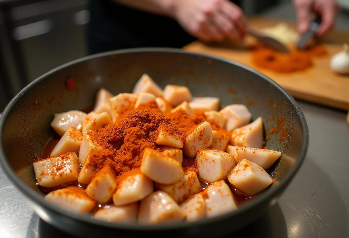 Zesty Tangy Chili Lime Treat marinating chicken in chili lime spice mixture for a flavorful dish.