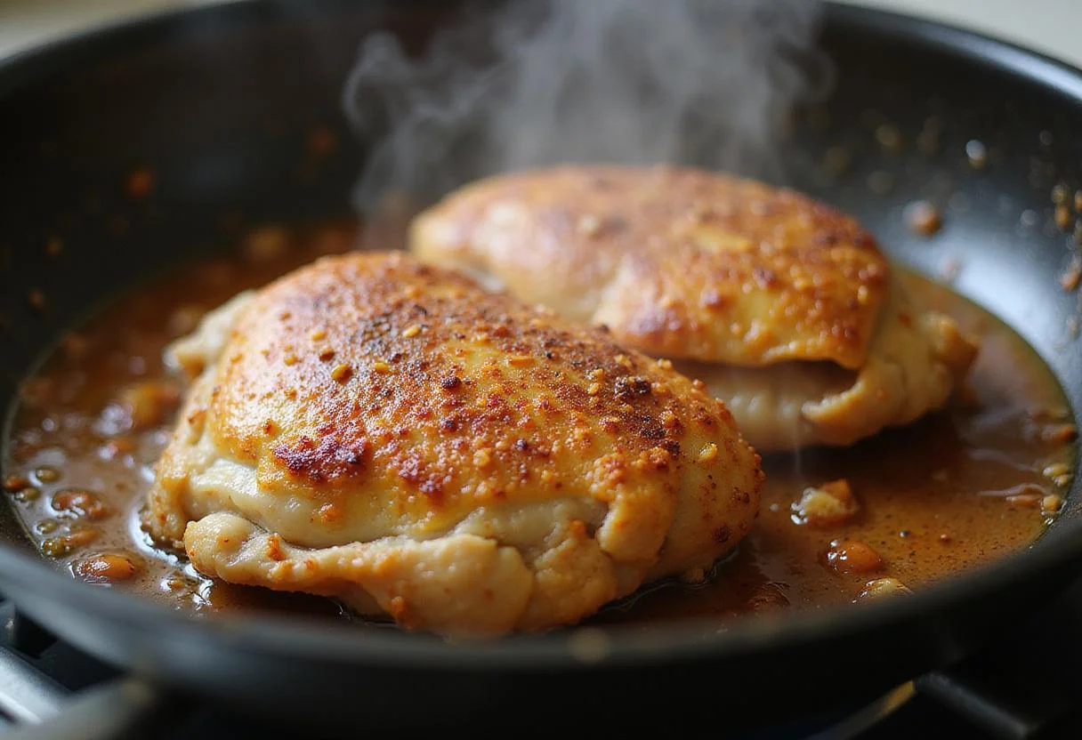 Perfectly cooked chili lime chicken in a skillet, enhancing the Zesty Tangy flavor for the ultimate chili lime chicken recipe.