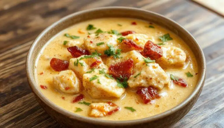 A vivid plate of creamy Indian Butter Chicken featuring tender chicken pieces coated in a rich, orange-hued tomato-based sauce, topped with a swirl of cream and garnished with fresh coriander. The dish is served on a white ceramic plate, with a side of fluffy basmati rice and warm naan bread visible in the background, creating a warm inviting presentation.