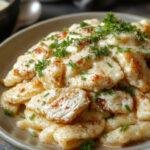 A creamy bowl of cheesy Crack Chicken pasta featuring tender shredded chicken coated in rich, melted cheese sauce, garnished with chopped herbs, served alongside a fork and a sprinkle of cheese on top, with a rustic background highlighting the comforting dish.