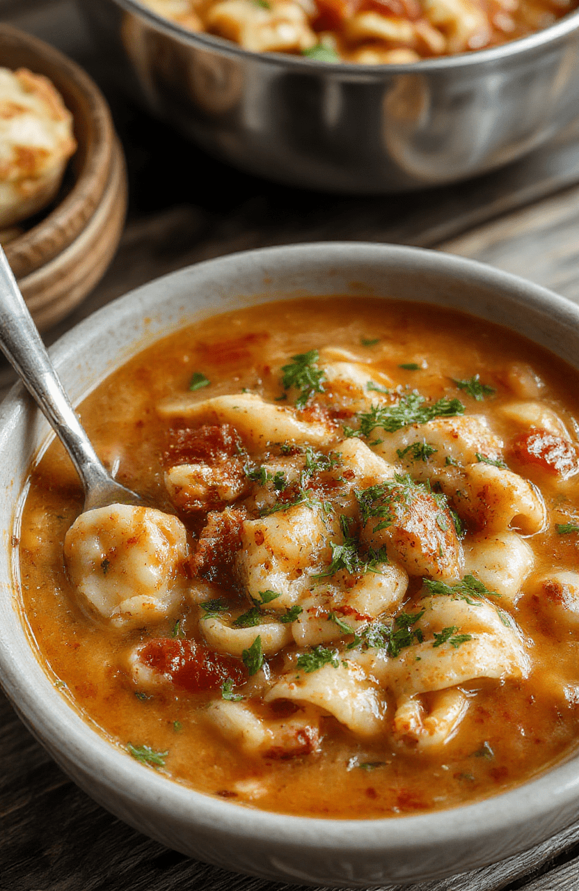 A rustic bowl of Pasta Fagioli Soup showcasing a rich, hearty broth with tender pasta and creamy beans, garnished with fresh parsley, served on a wooden table with crusty bread beside, vibrant colors and textured ingredients highlighted.