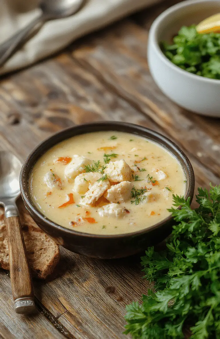 A bowl of creamy cheesy crack chicken soup on a rustic wooden table, topped with shredded cheese, chopped green onions, and crispy bacon bits, with a spoon resting on the side, surrounded by ingredients like chicken, cheese, and herbs, styled casually with a cozy, inviting atmosphere.