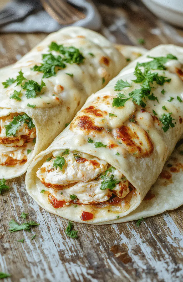 A vibrant chicken Caesar wrap sliced open to reveal fresh romaine lettuce, grilled chicken, creamy Caesar dressing, and crunchy croutons wrapped in a soft tortilla, styled on a rustic wooden surface with natural daylight