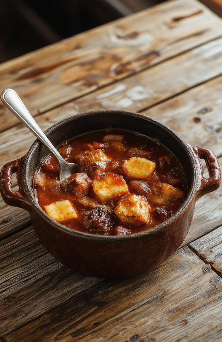 A hearty chicken stew served in a rustic bowl, featuring shredded chicken, tender vegetables, and a rich broth. The bowl is placed on a wooden table, with steam rising, highlighting the comforting textures and warm colors of the dish, garnished with fresh herbs.