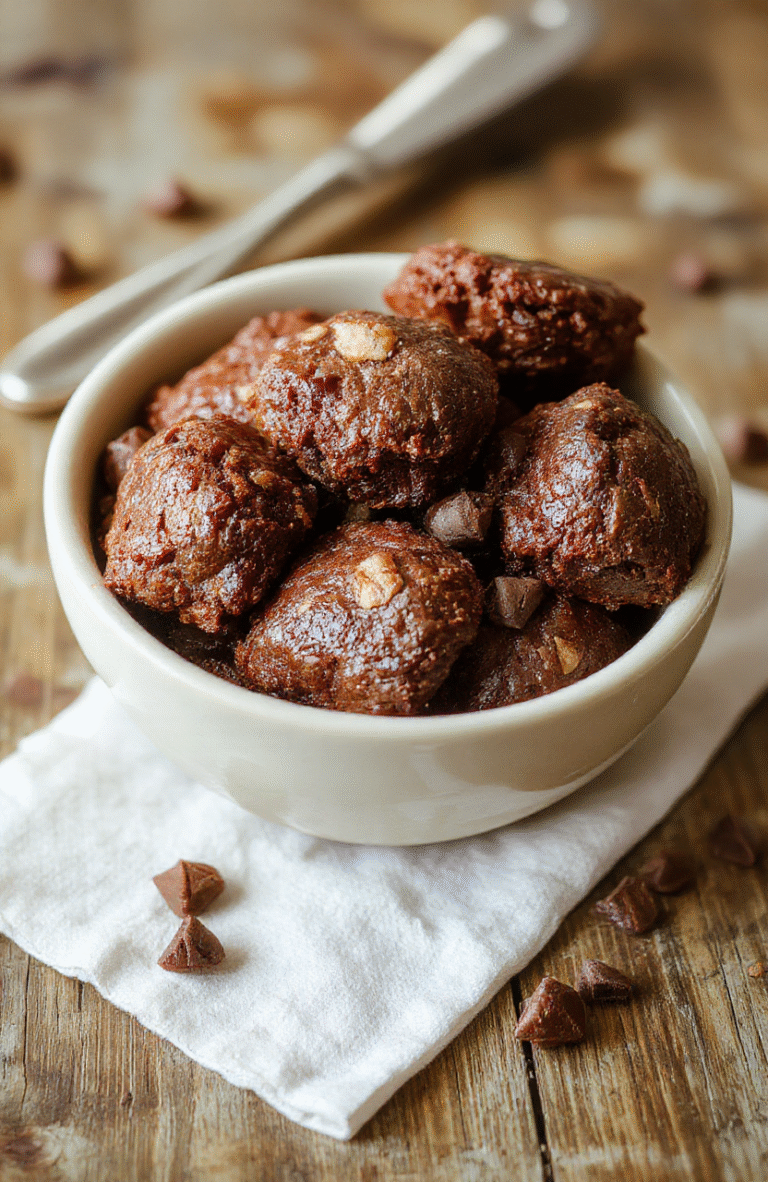 A close-up of fudgy, dark chocolate brownies with a glossy surface and a slightly cracked top, arranged on a rustic wooden platter, with a fork resting beside, highlighting the moist texture and rich chocolate color, styled with a sprinkle of powdered sugar and minimal background for a cozy, inviting presentation.