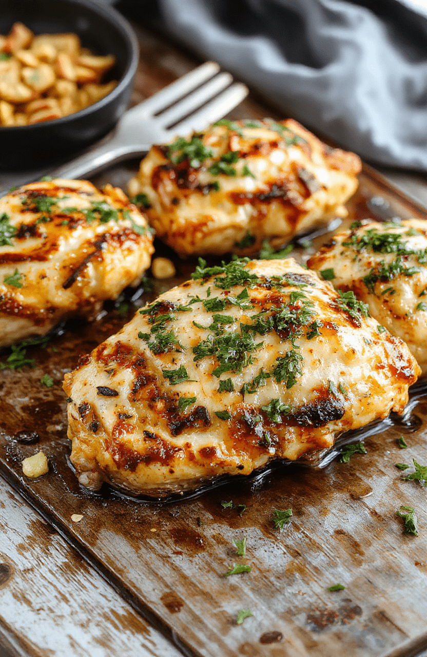 Colorful Greek-inspired chicken dinner on a rustic wooden platter with vibrant lemon slices, fresh herbs, cherry tomatoes, Kalamata olives, and seasoned grilled chicken, styled for appetizing appeal with a backdrop of olive branches and rustic napkins.