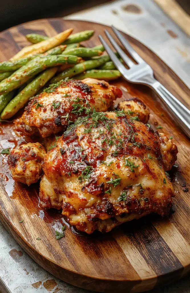 A beautifully plated Alice Springs Chicken featuring golden-brown grilled chicken breasts topped with crispy bacon, melted cheese, and a creamy mushroom sauce. The dish is garnished with fresh herbs and served on a rustic wooden platter with a side of fresh salad. The vibrant colors of the chicken, bacon, and sauce create an appetizing, gourmet presentation.