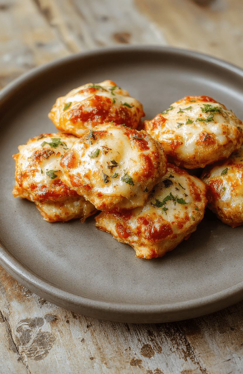 Golden crispy air fryer pizza rolls arranged on a neutral plate, showing the melted cheese, pepperoni slices, and flaky crust with a hint of herbs, styled simply with natural light highlighting the texture and gooey interior.